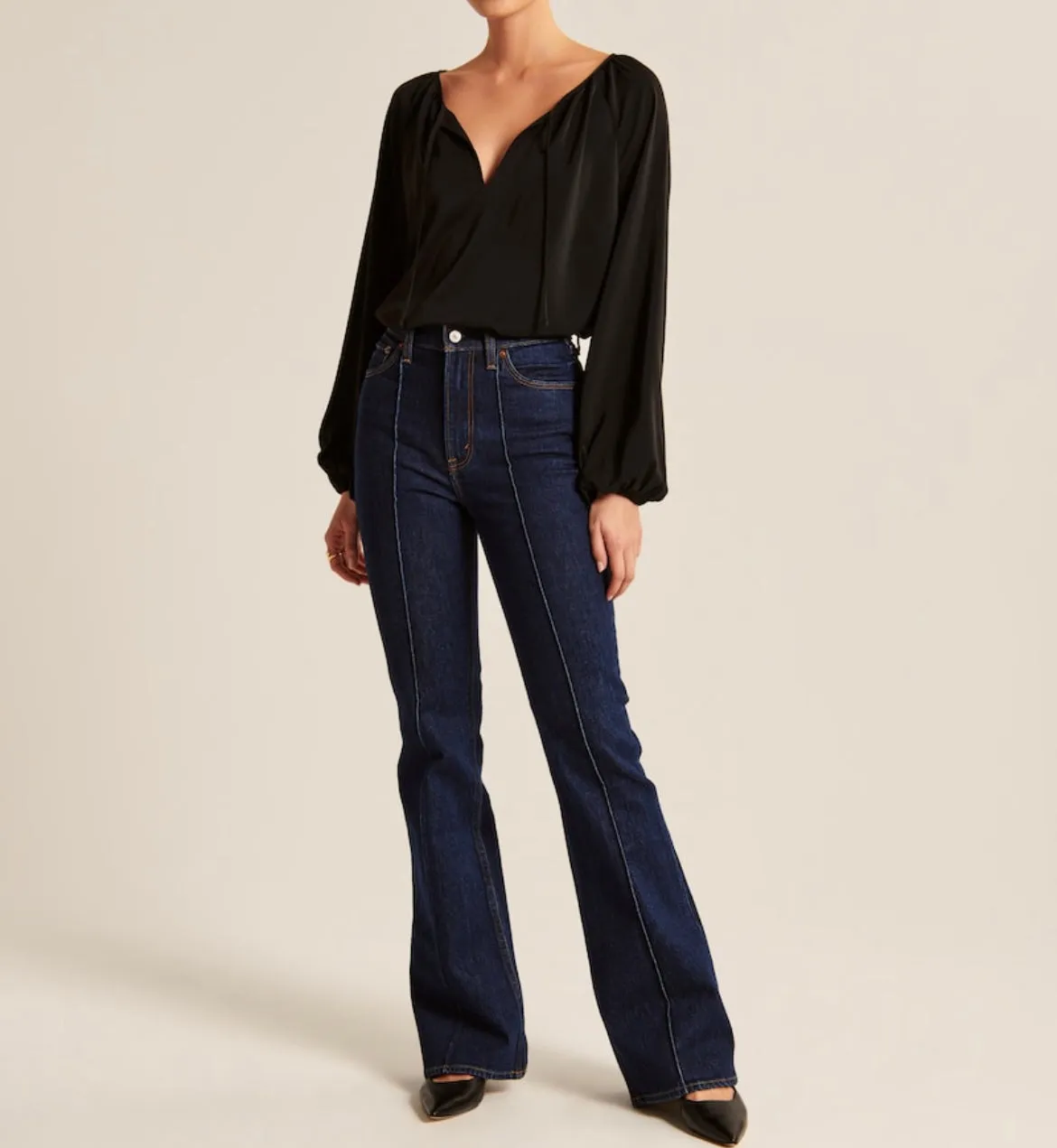 Long-Sleeve Open Neck Top