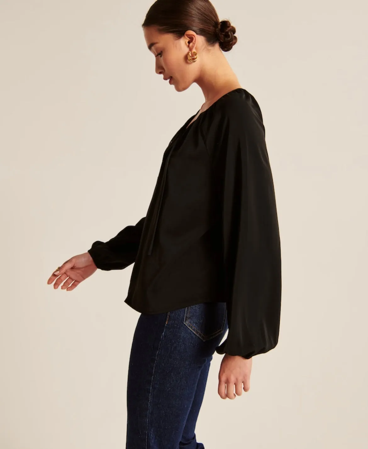 Long-Sleeve Open Neck Top