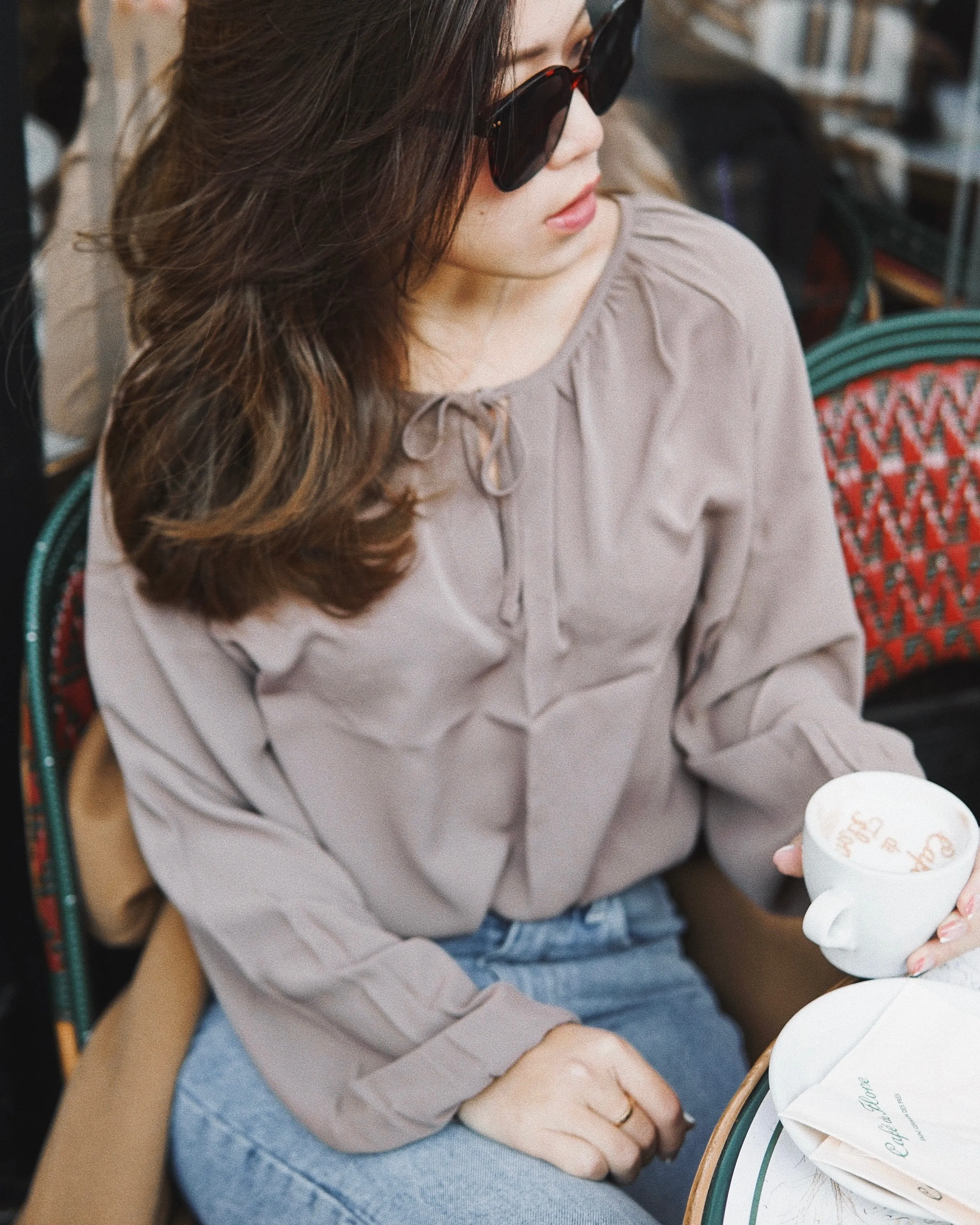 Long-Sleeve Open Neck Top