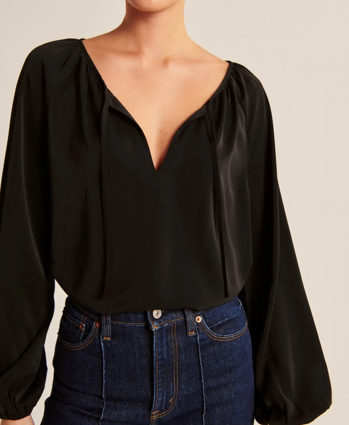 Long-Sleeve Open Neck Top