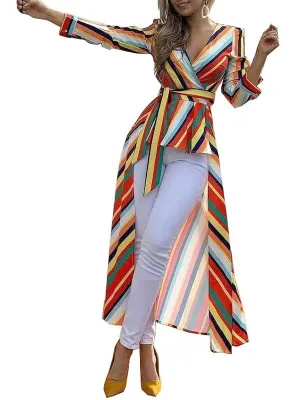 Long-sleeved Evening Dress Skirt Women's Beach Skirt Striped Print Dress