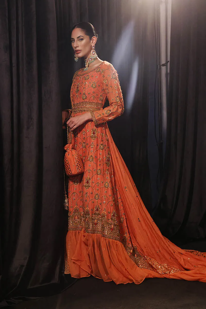 Long Tail Pakistani Bridal Maxi Dress with Dupatta