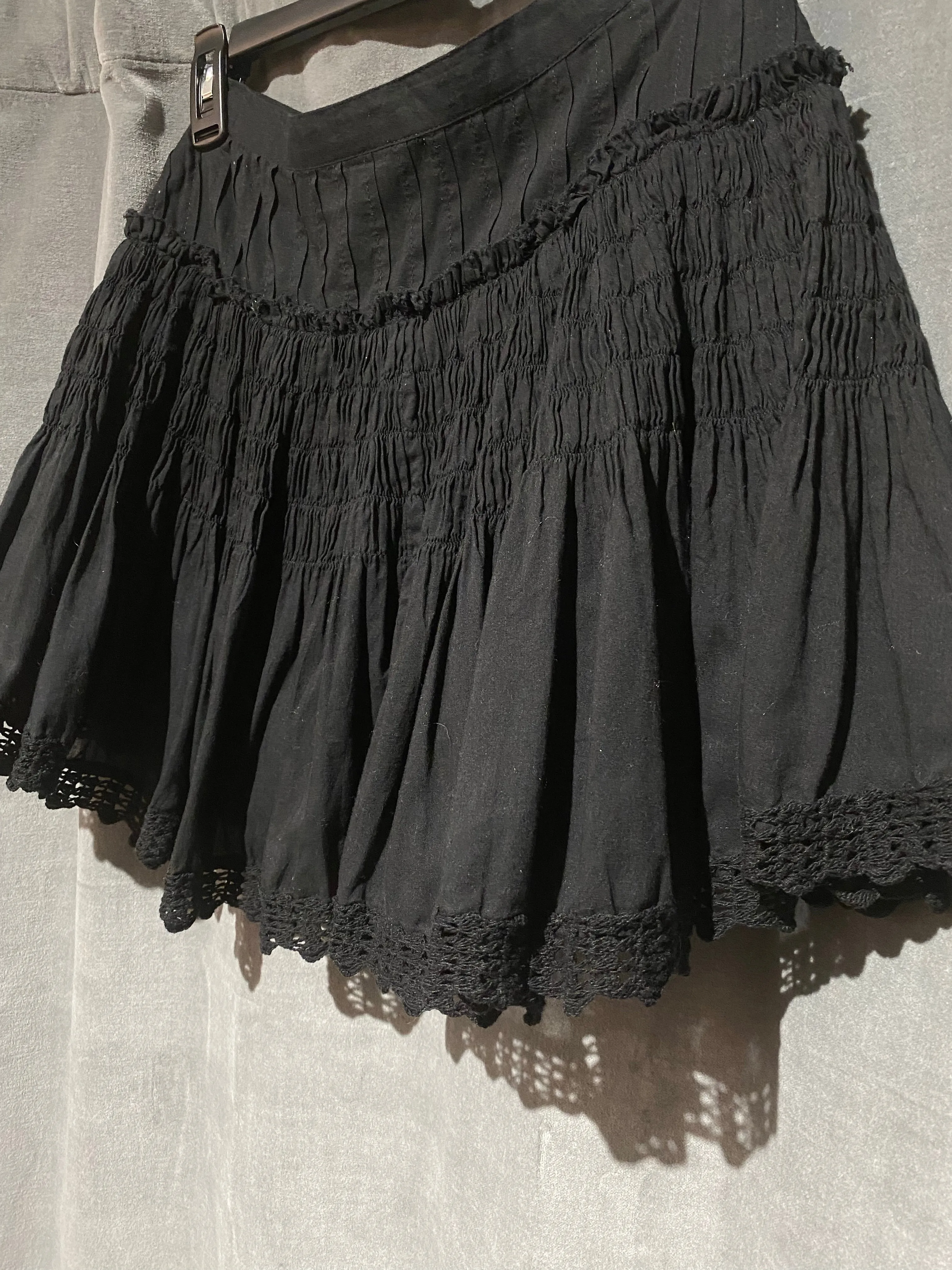Love Shack Fancy Black Flare Cotton Mini Skirt
