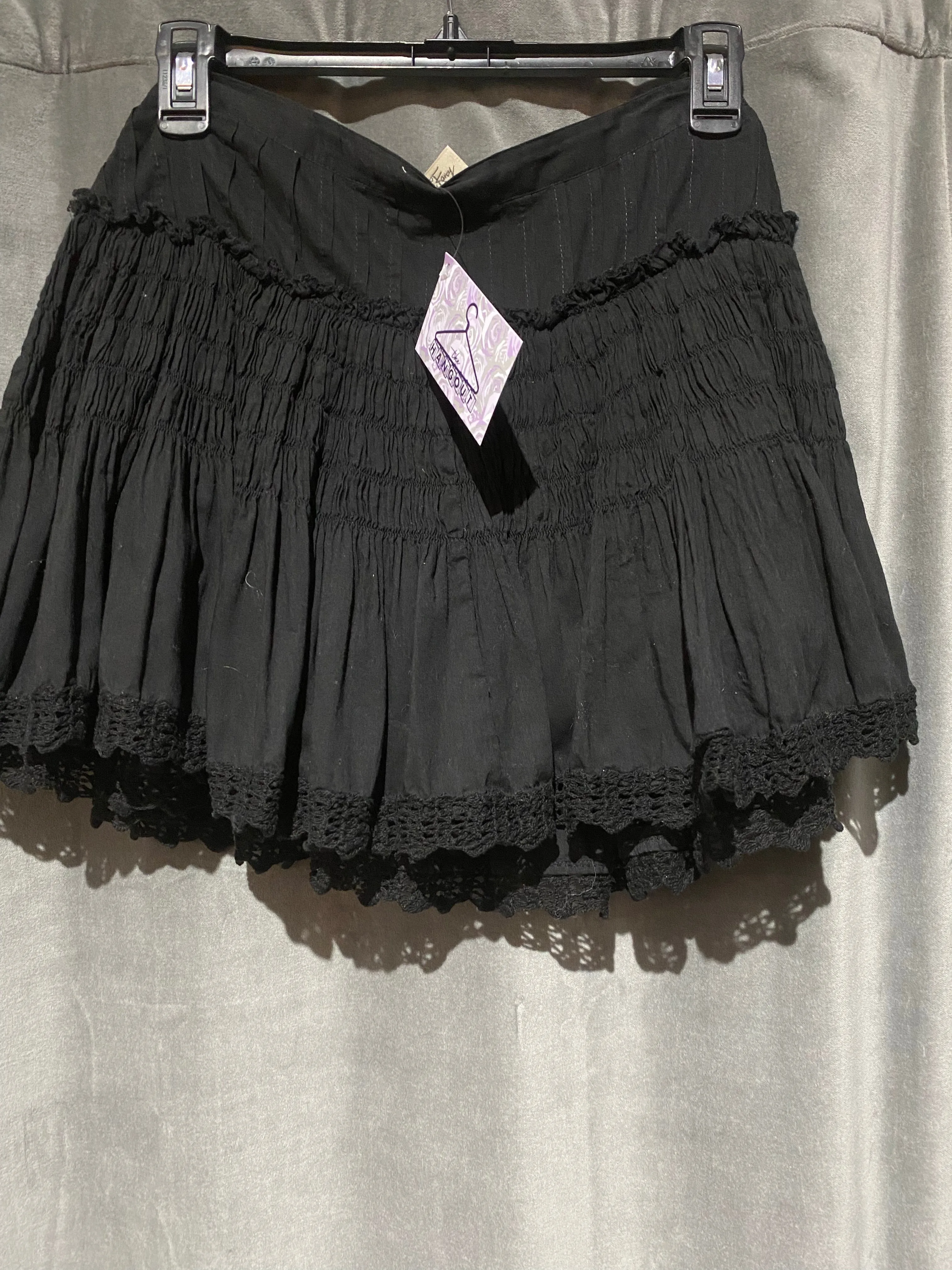 Love Shack Fancy Black Flare Cotton Mini Skirt