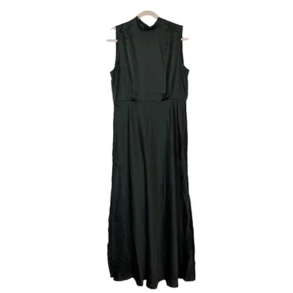 Lulus Classic Elegance Green Satin Sleeveless Mock Neck Maxi Dress NWT Size XL