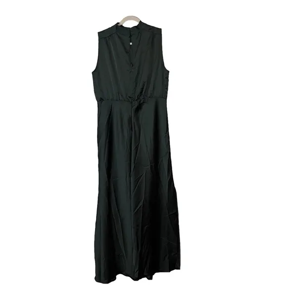 Lulus Classic Elegance Green Satin Sleeveless Mock Neck Maxi Dress NWT Size XL