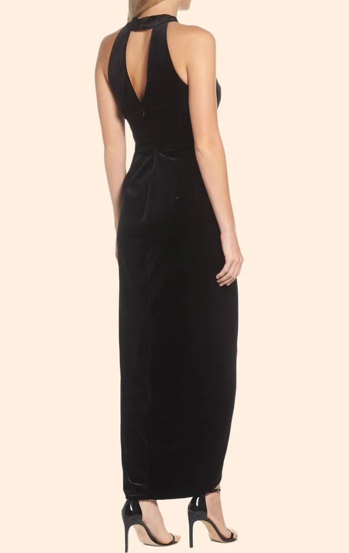 MACloth Halter V Neck High Low Velvet Cocktail Dress Little Black Dress