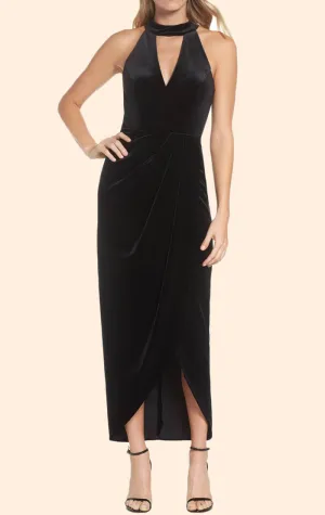 MACloth Halter V Neck High Low Velvet Cocktail Dress Little Black Dress