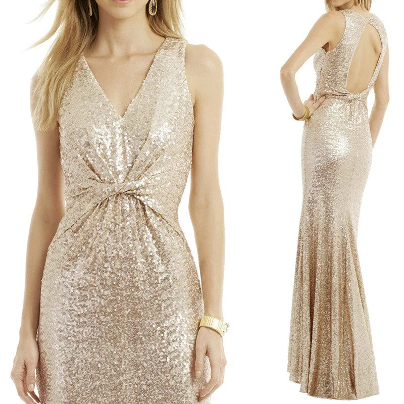 MACloth Mermaid Straps Sequin Long Formal Dress Blush Simple Prom Gown