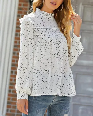 Magical Spot Polka Dot Print Chiffon Pleated Top - White