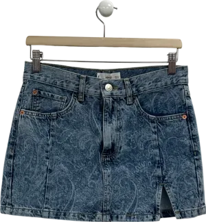 MANGO Blue Paisley Print Denim Mini Skirt UK S