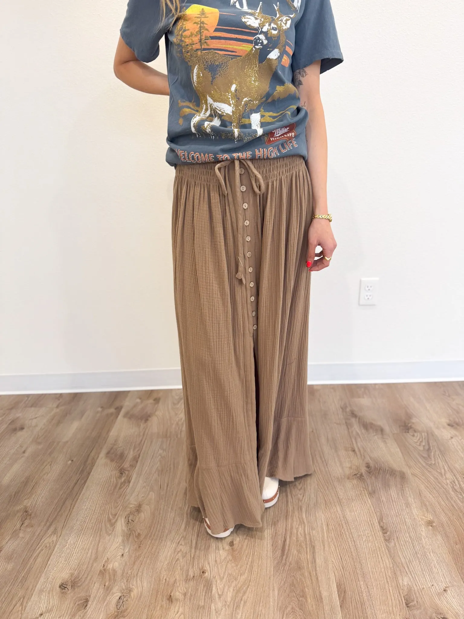 Marilyn Smocked Maxi Skirt in Espresso