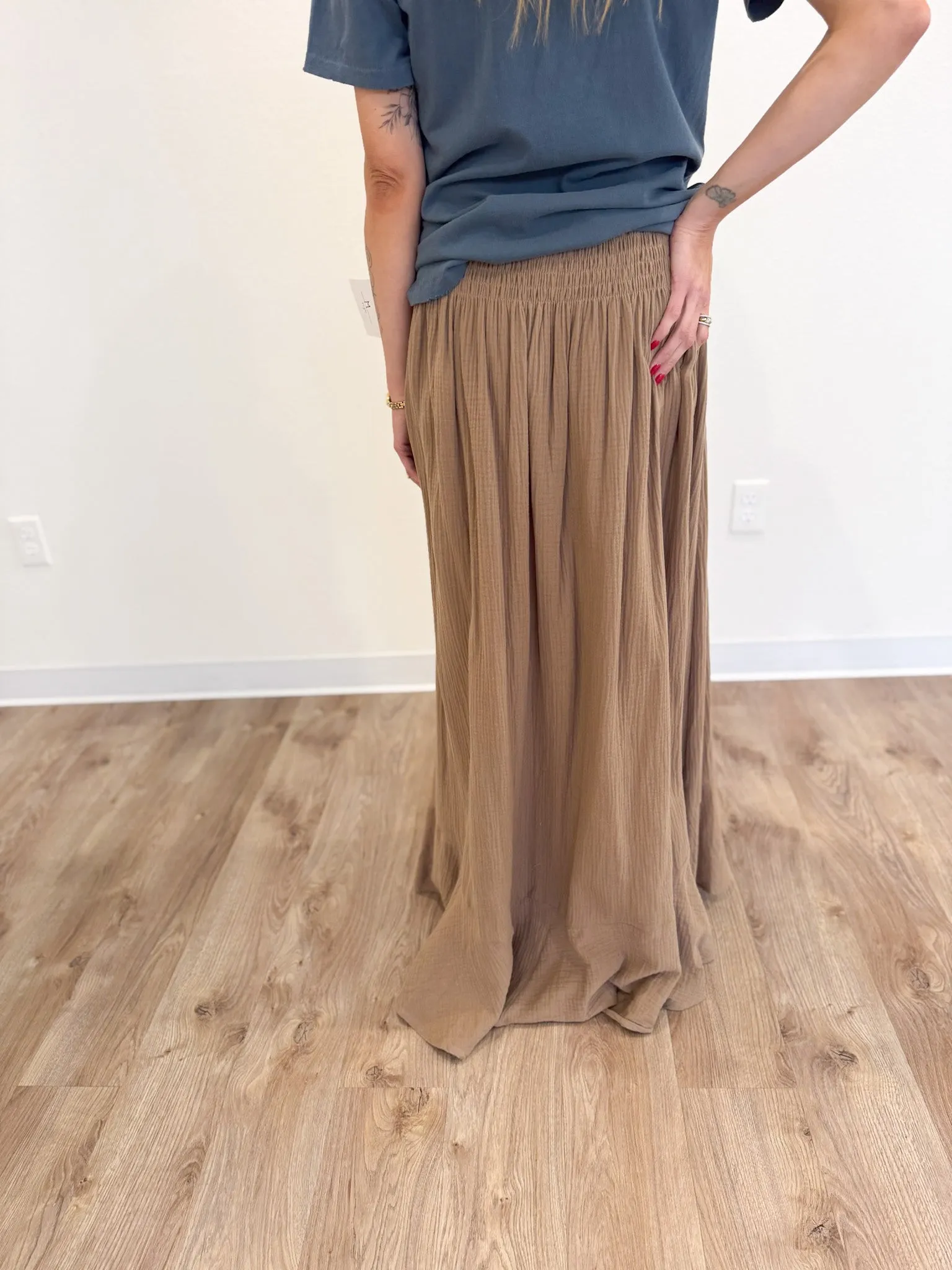 Marilyn Smocked Maxi Skirt in Espresso