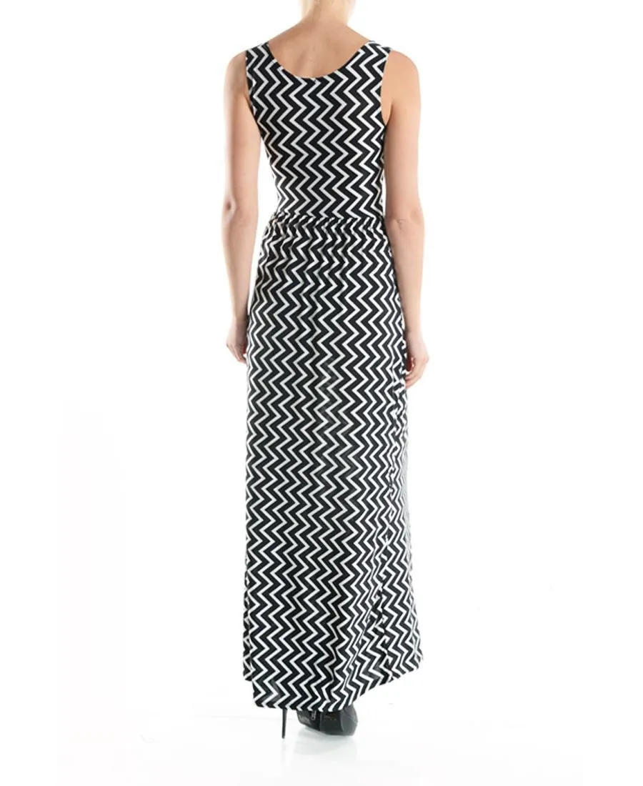 Maxi Dress Sleeveless Colorblock Black White Zig Zag