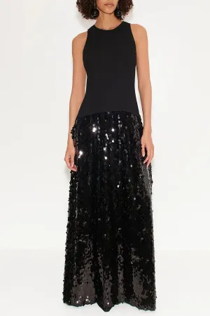 Memphis Crepe Sequin Dress in Black