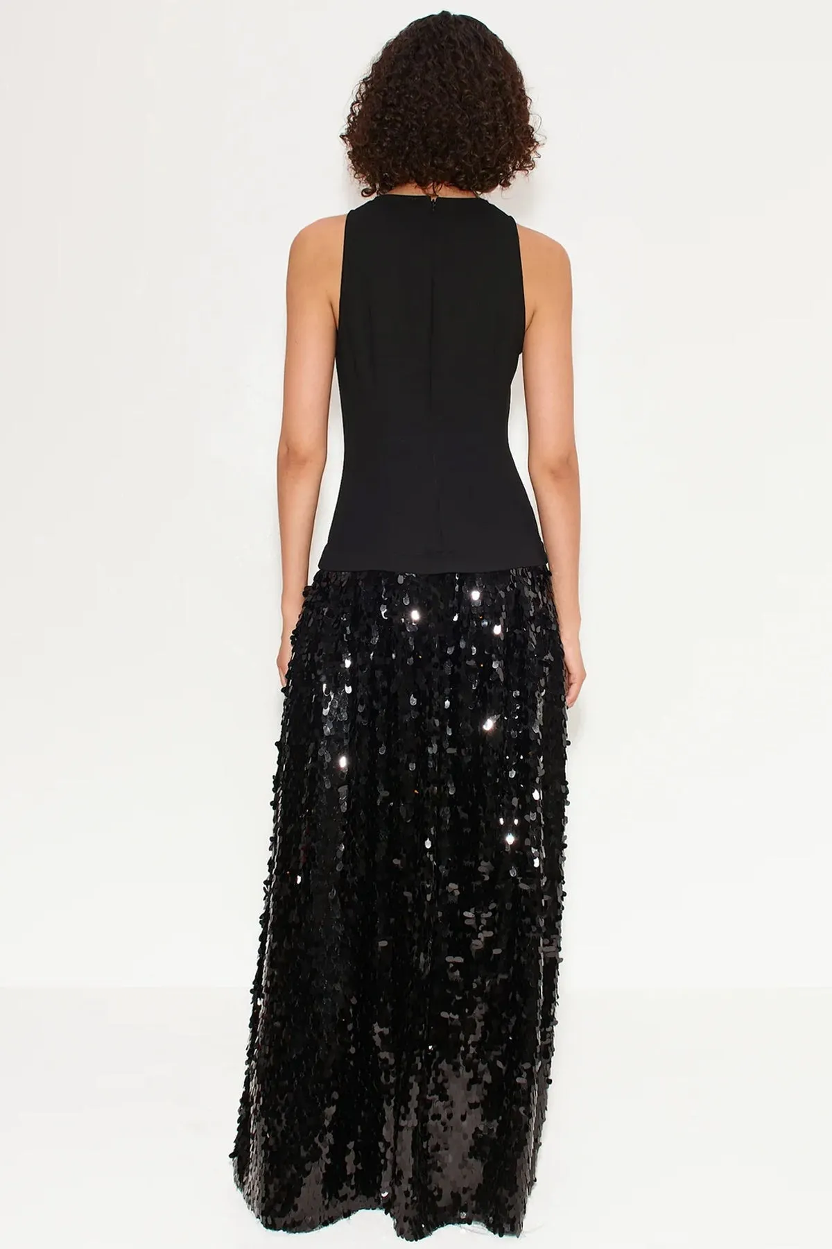 Memphis Crepe Sequin Dress in Black