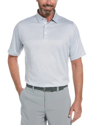 Mens Color Block Mini Print Polo