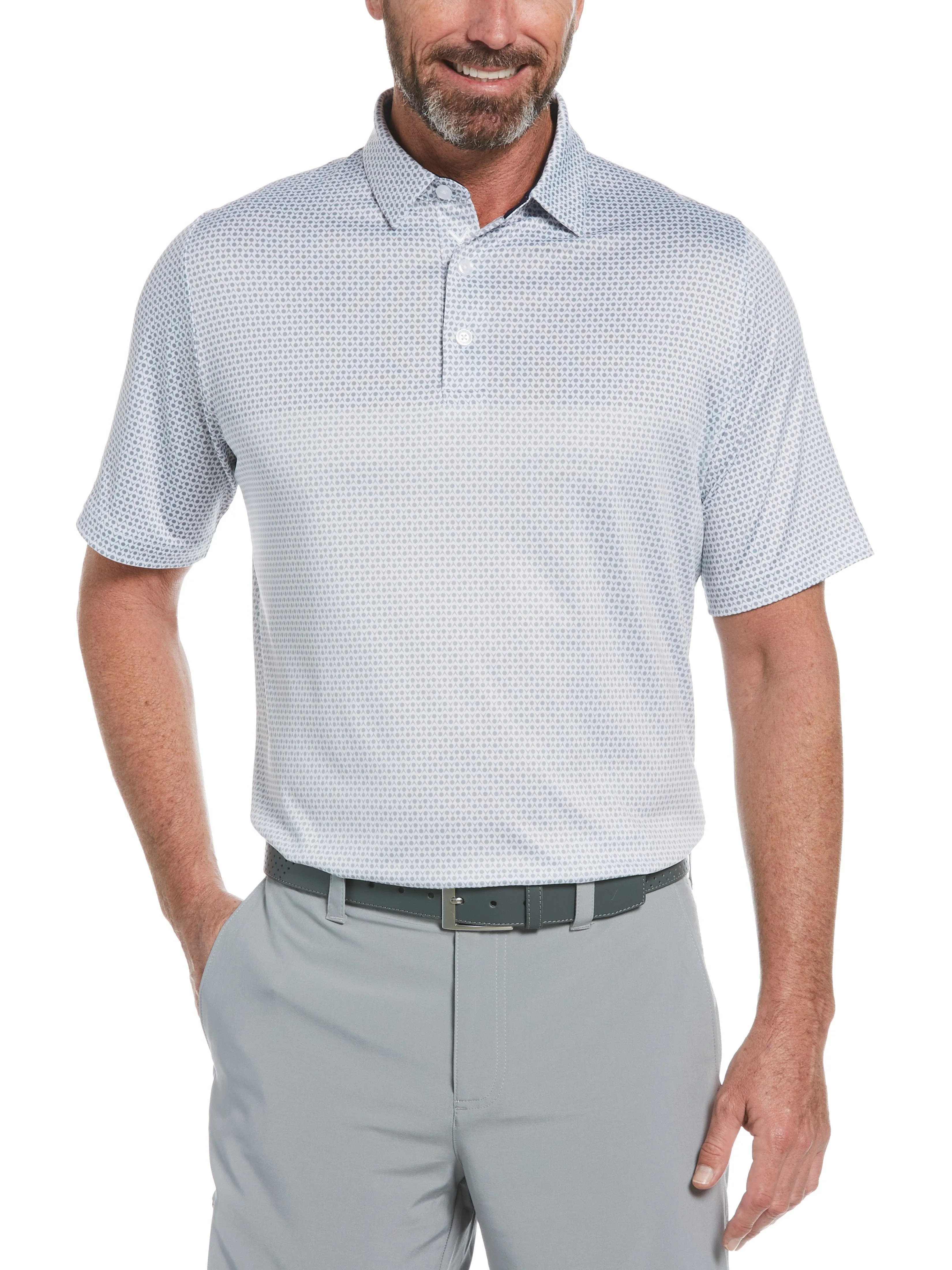 Mens Color Block Mini Print Polo