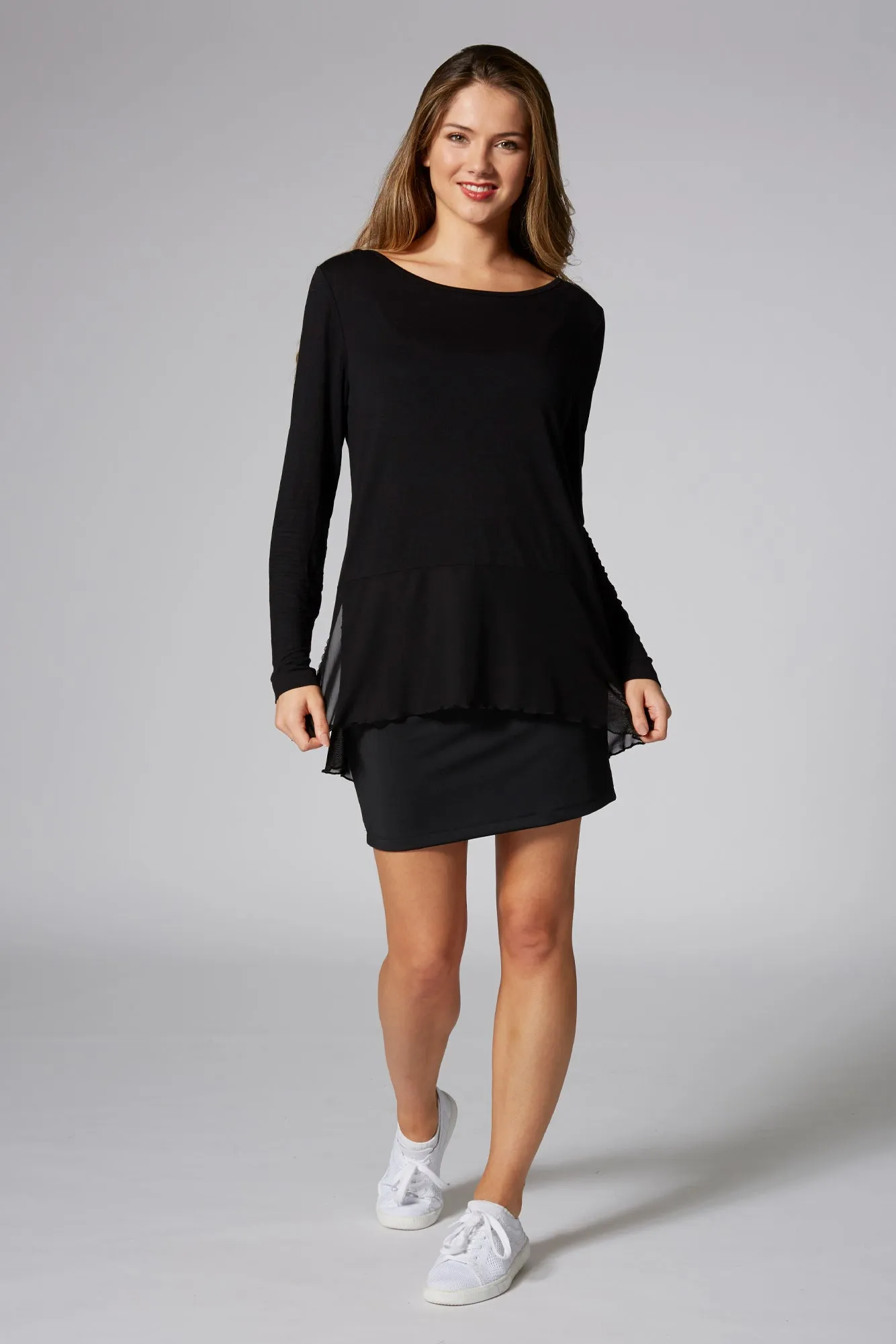 Mesh Hem Long Sleeve Top