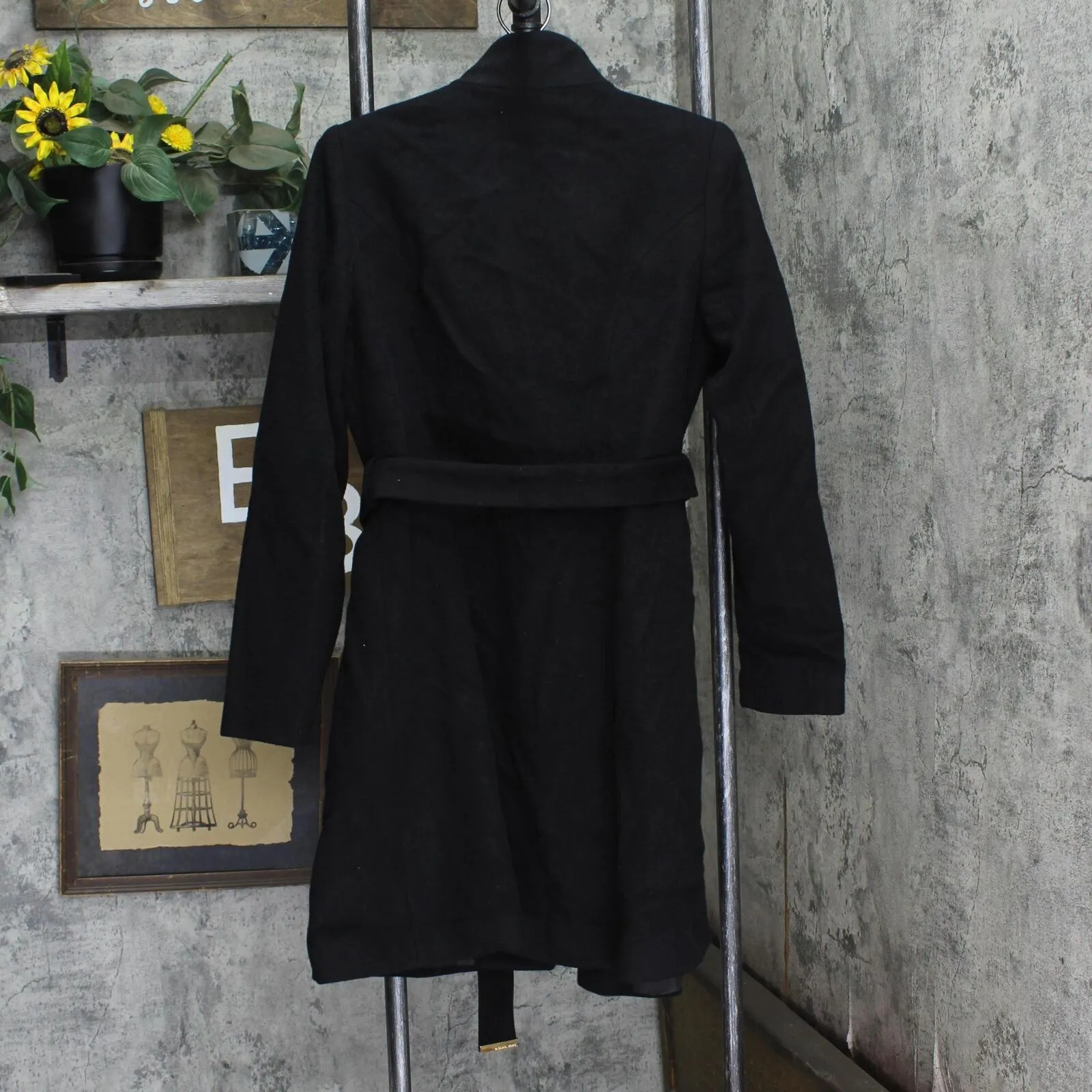 Michael by Michael Kors Womens Wool Blend Wrap Belted Overcoat Coat Black M