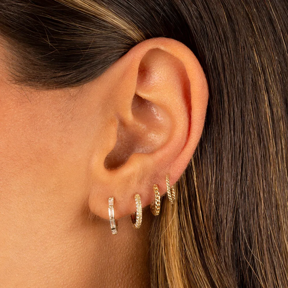 Mini Solid Cuban Chain Huggie Earring 14K