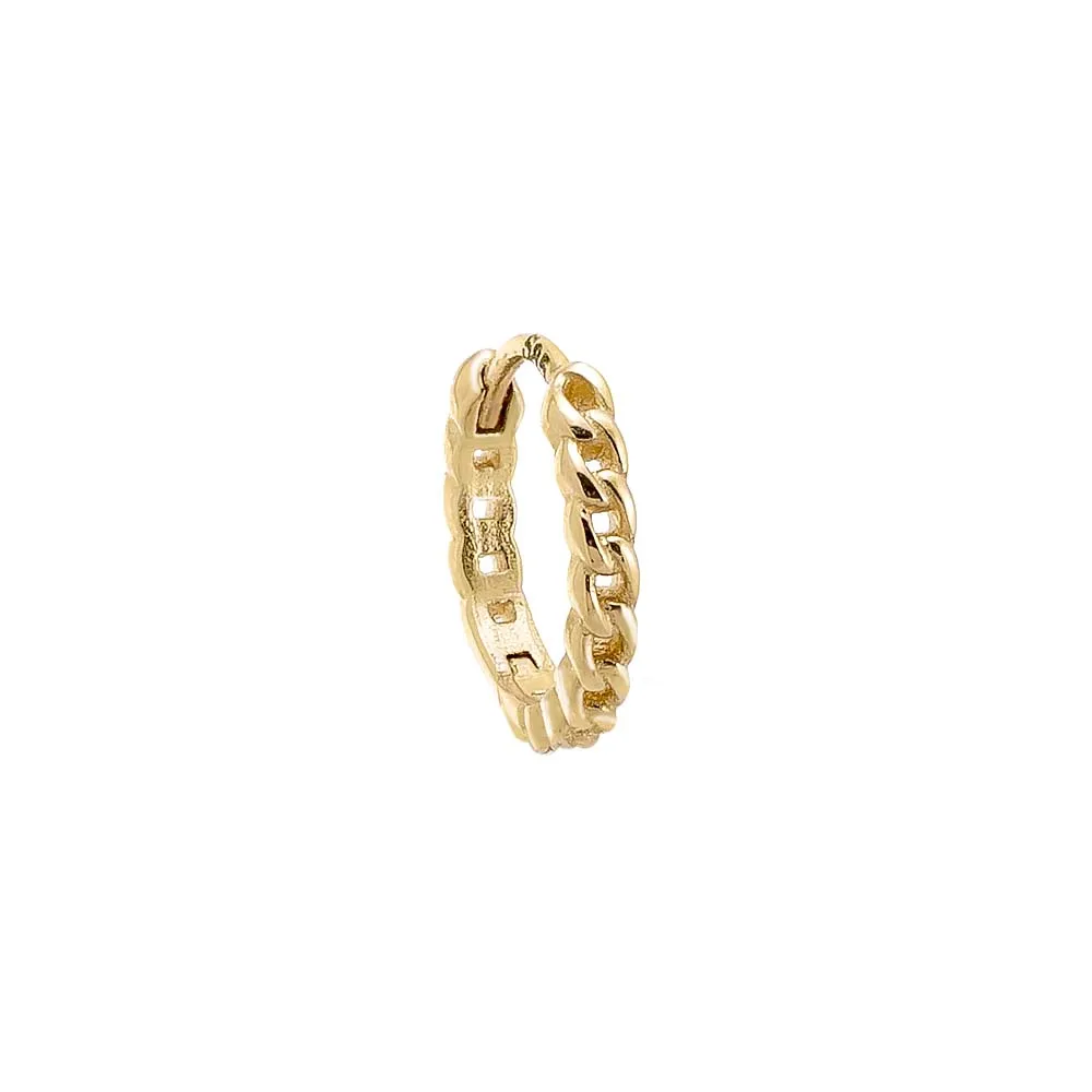 Mini Solid Cuban Chain Huggie Earring 14K