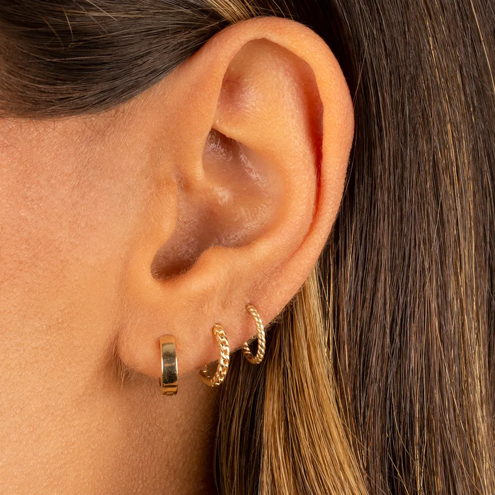 Mini Solid Cuban Chain Huggie Earring 14K