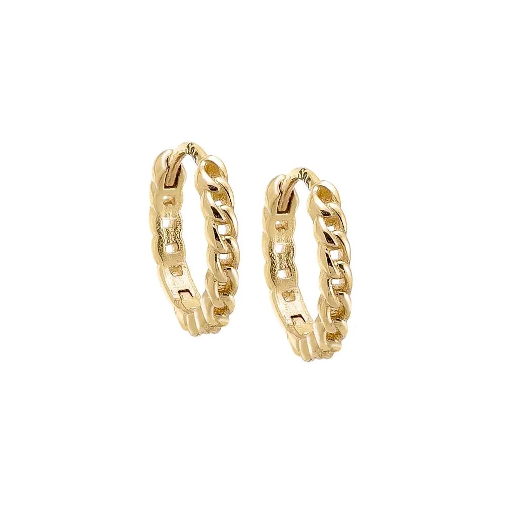 Mini Solid Cuban Chain Huggie Earring 14K