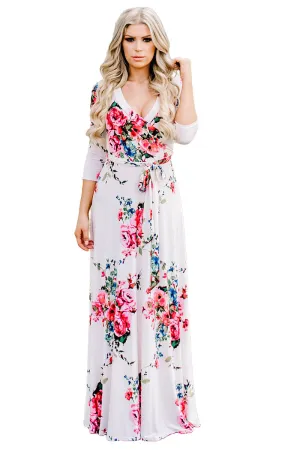 Misty Flower Print Wrap Dress Plus