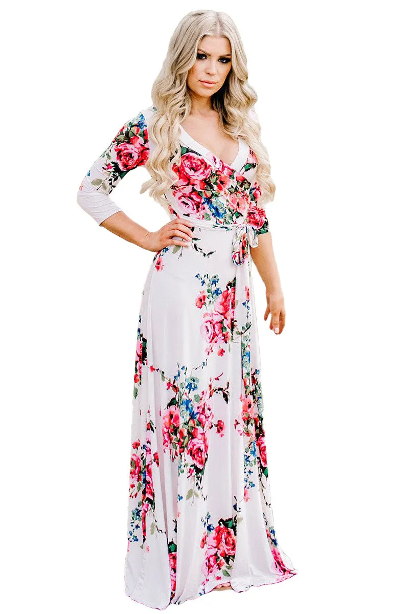 Misty Flower Print Wrap Dress Plus