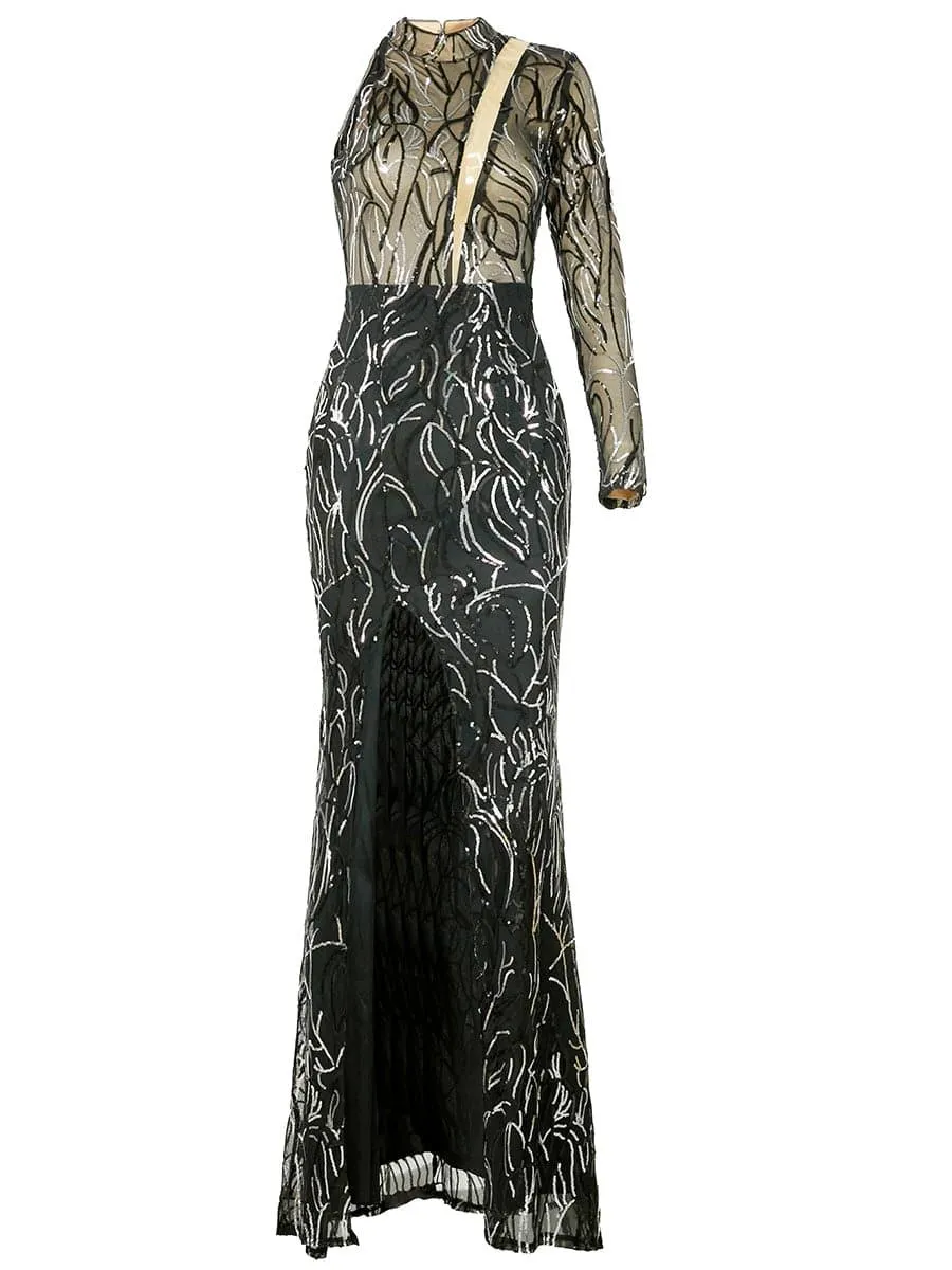 Mock Neck Cut Out Sequin Cocktail Dress XJ273