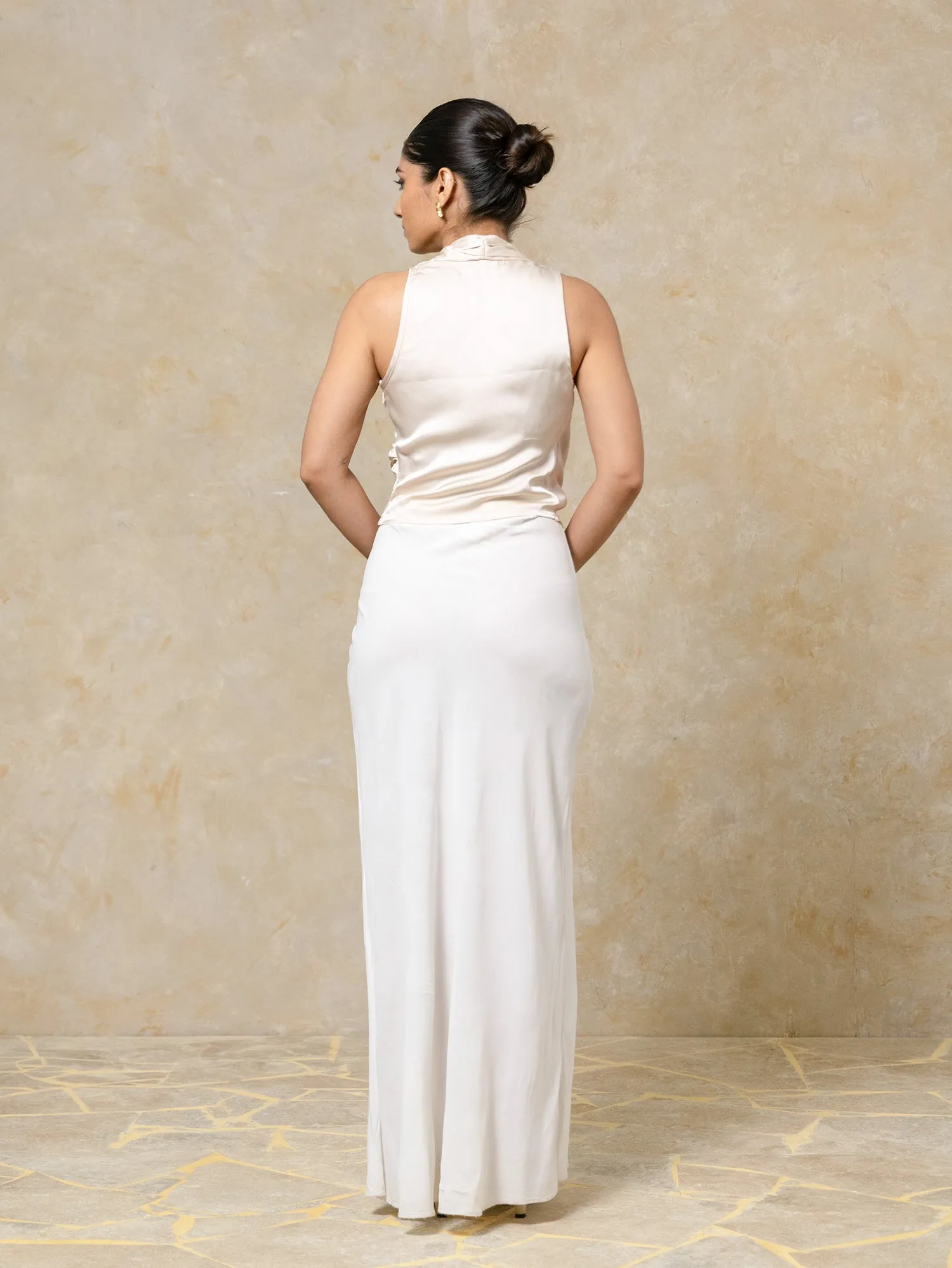 Mock Wrap Detailed Side Ruched Satin Top
