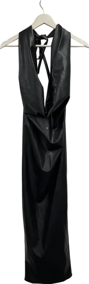 MURCI Black Leather Look Halterneck Deep Plunge Maxi Dress UK 8