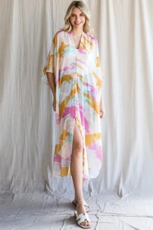 Mustard Mix Watercolor Chiffon Duster