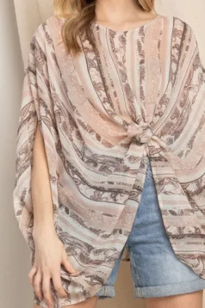 Natural   Mauve Paisley Printed Chiffon Poncho