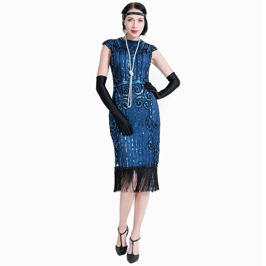 Navy Blue Flapper Dress Great Gatsby Art Deco 20s Birthday Party|JaosWish