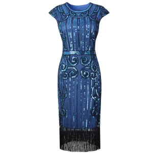 Navy Blue Flapper Dress Great Gatsby Art Deco 20s Birthday Party|JaosWish