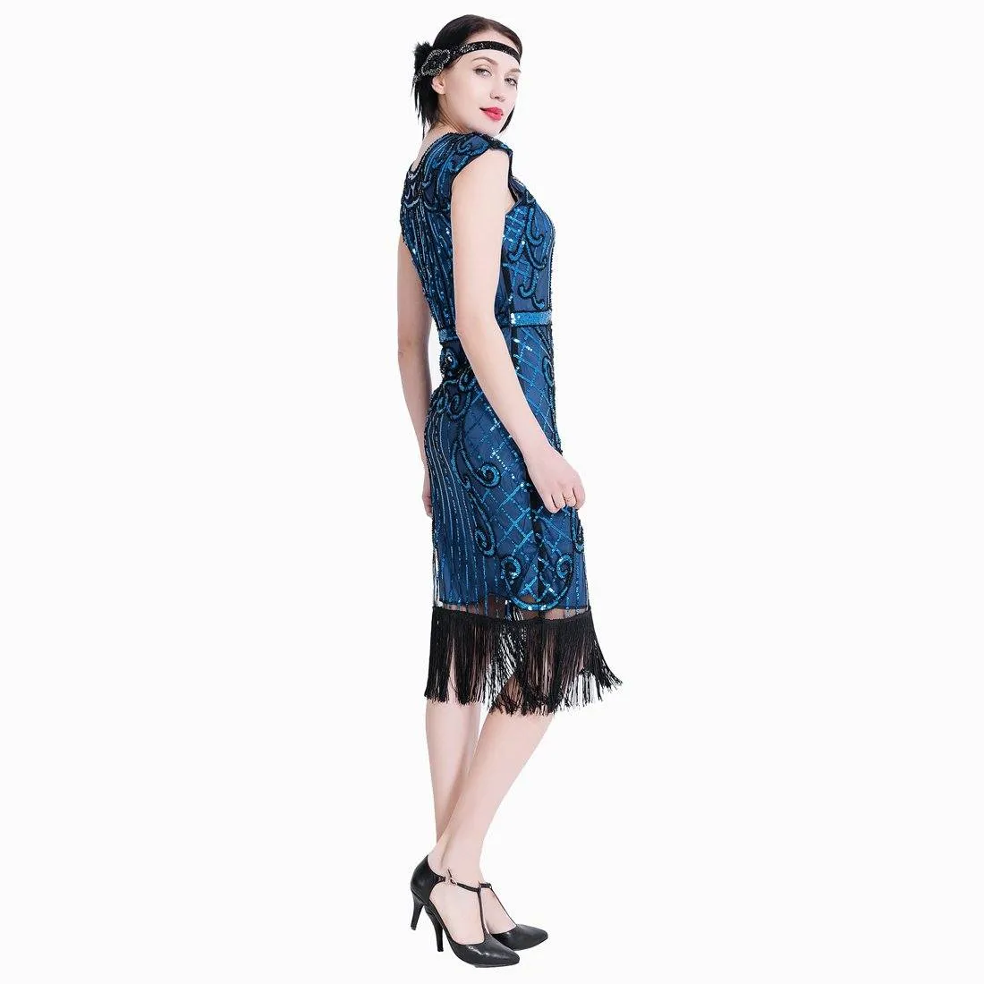 Navy Blue Flapper Dress Great Gatsby Art Deco 20s Birthday Party|JaosWish