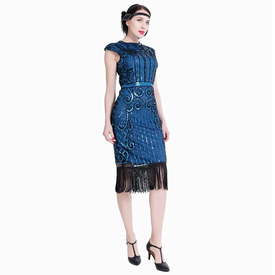 Navy Blue Flapper Dress Great Gatsby Art Deco 20s Birthday Party|JaosWish