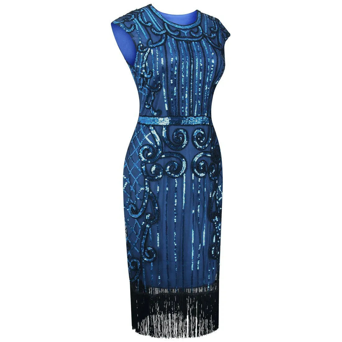 Navy Blue Flapper Dress Great Gatsby Art Deco 20s Birthday Party|JaosWish