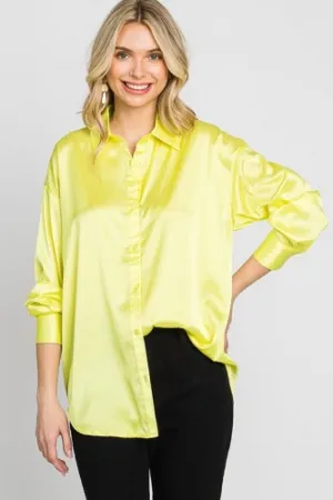 Neon Yellow Satin Button Front Top