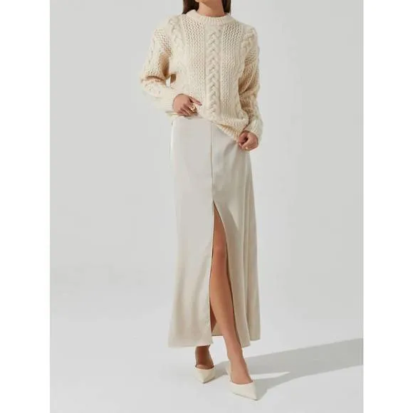 NEW ASTR vitella satin maxi skirt in ecru