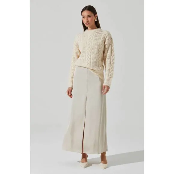NEW ASTR vitella satin maxi skirt in ecru