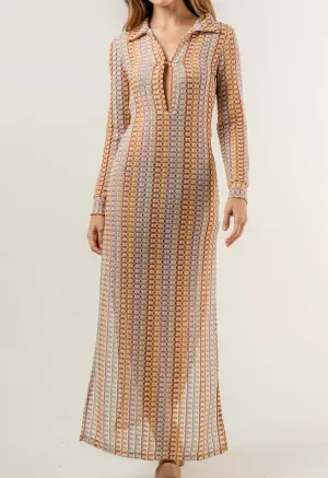 NEW Colorblock Crochet Coverup Knit Long Sleeve Maxi Dress, Sz S/M, Retails $80