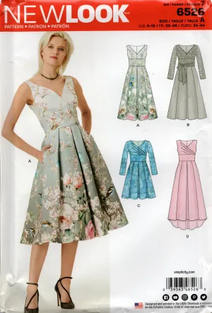 New Look 6526 Womens Dress with Midriff Band Sleeve & Length Variations Sewing Pattern Size 8 - 18 UNCUT Factory Folded