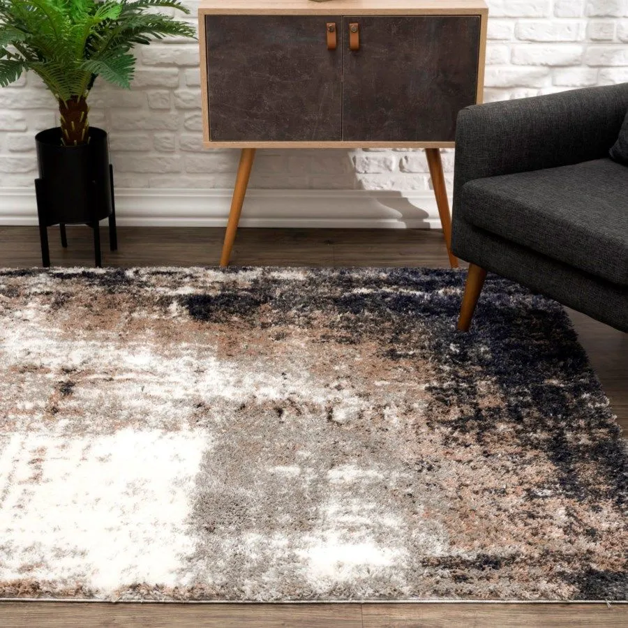 New Retro shag Area Rug by Sun shine Rugs in Browns, Ivory, 2 Ft 8 inch X 4 Ft 11 inch