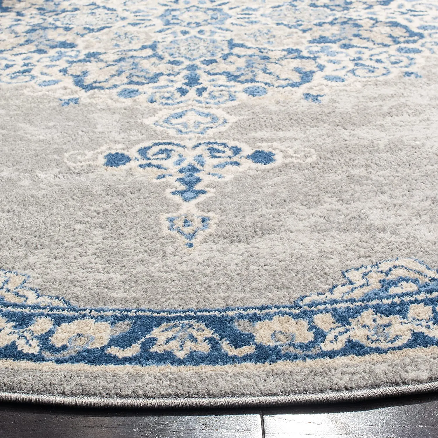 NEW Safavieh Brentwood Collection BNT867G Medallion Distressed Area Rug, 3' Round, Light Grey/Blue