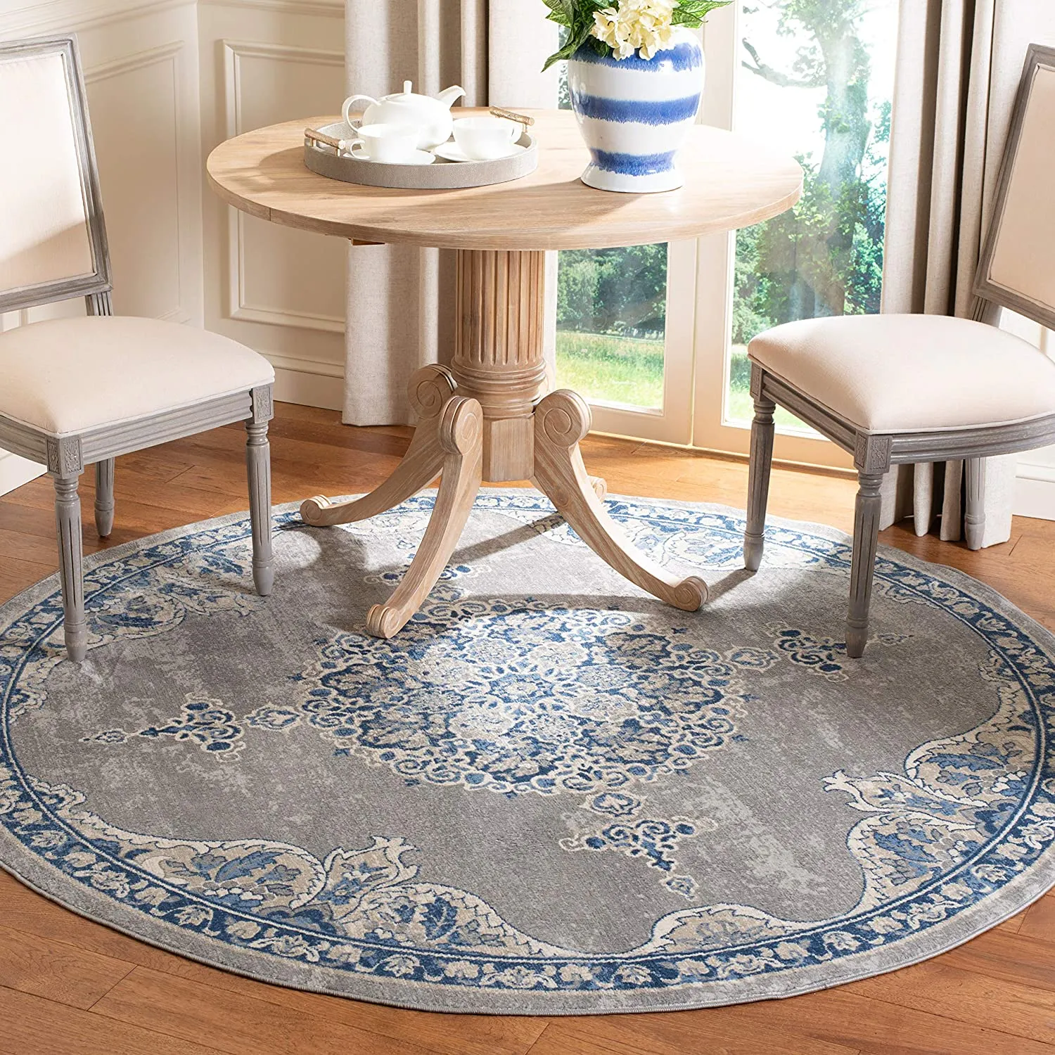 NEW Safavieh Brentwood Collection BNT867G Medallion Distressed Area Rug, 3' Round, Light Grey/Blue
