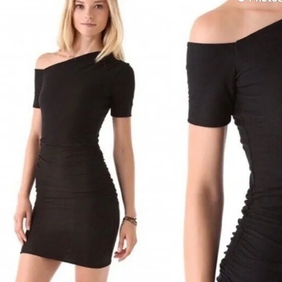 NWT James Perse Asymmetrical Bodycon Bare Shoulder Ruched Mini Dress