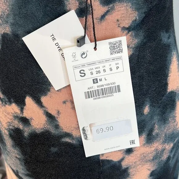 NWT Zara Thin Knit Tie Dye Long Fitted Maxi Dress Size XS S